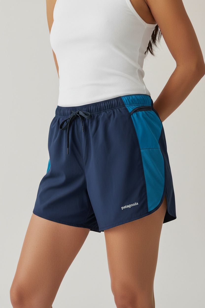 PATAGONIA SHORT AZUL CON ROPA INTERIOR Y BOLSAS ALREDEDOR DE CINTURA. M DE DAMA.