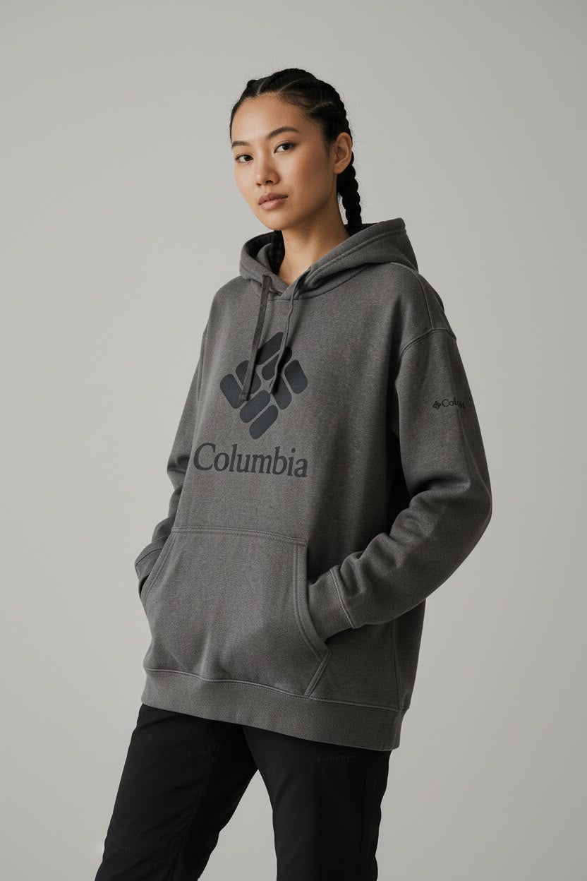 COLUMBIA HOODIE GRIS, TELA DE ALGODÓN. SIN DETALLE. XXL DE DAMA.