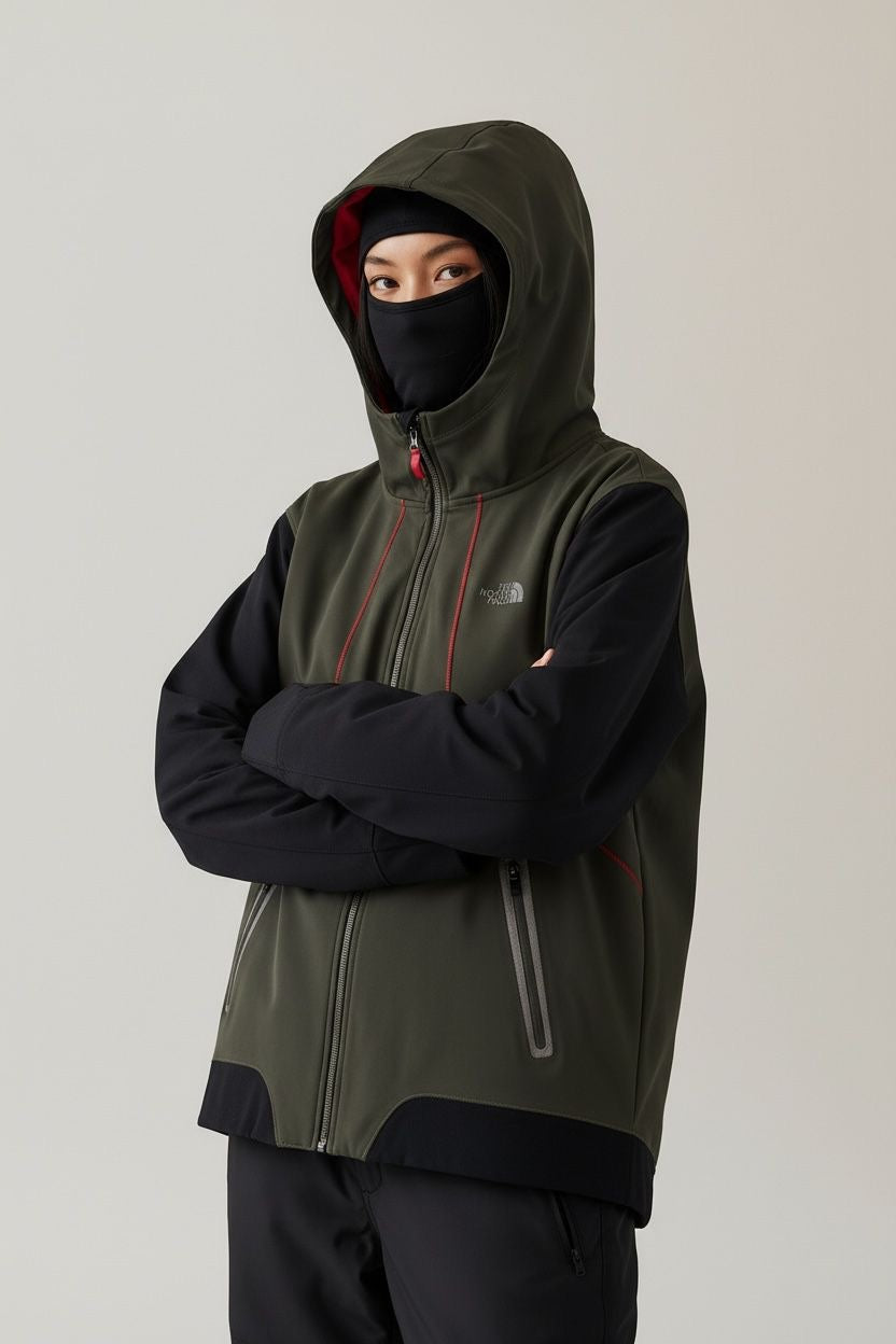 TNF CHAMARRA VERDE TELA GRUESA POCO RÍGIDA, COMO CORTAVIENTOS. XL DE DAMA.