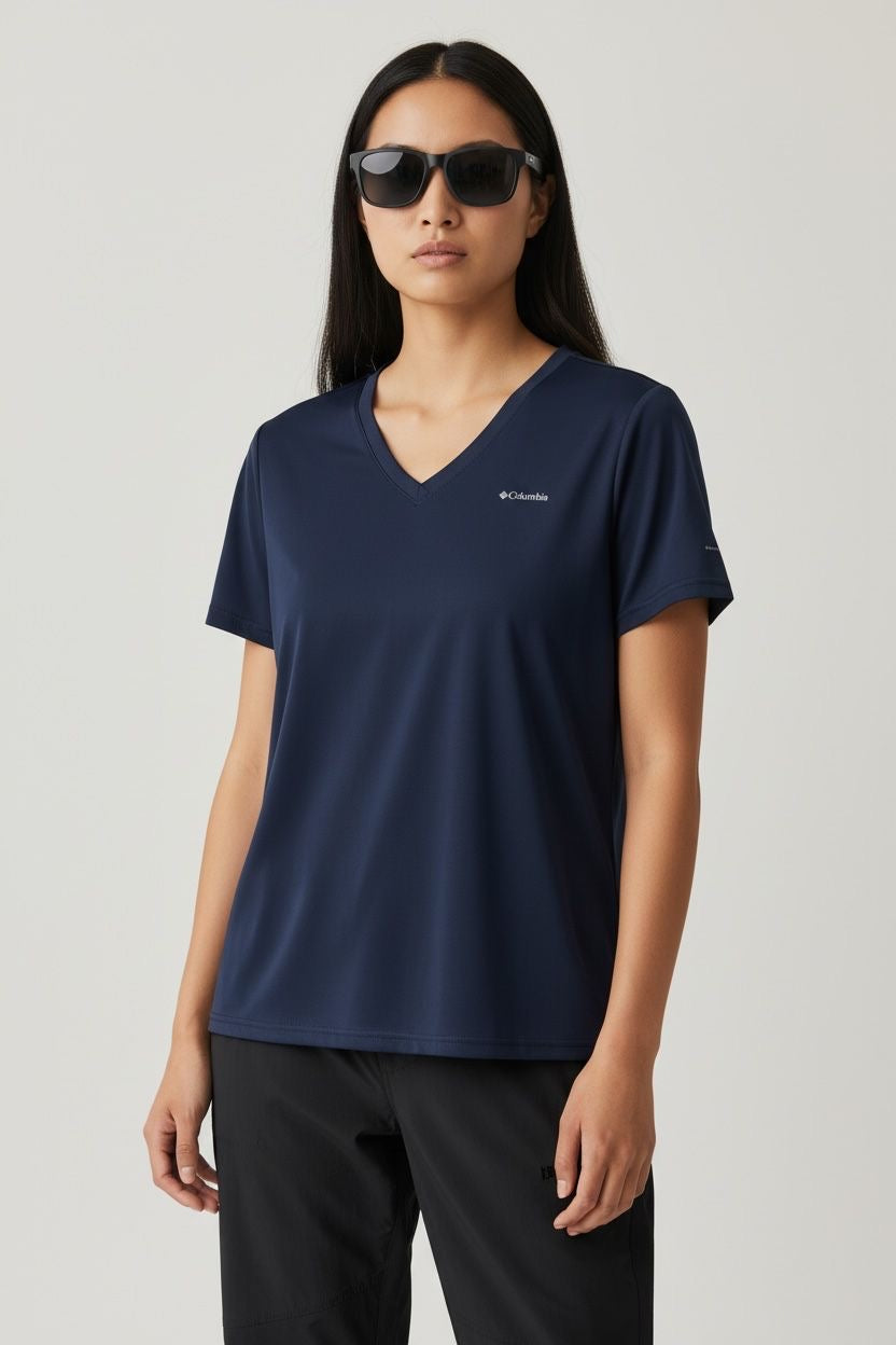 COLUMBIA BLUSA LIGERA AZUL OMNI WICK (SECADO RÁPIDO) XL DE DAMA.